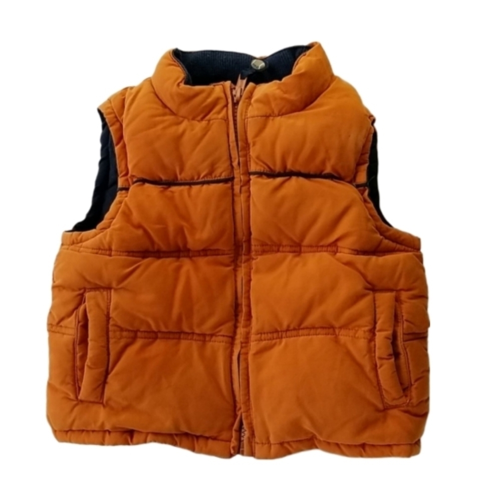 Baby Boys Orange Puffer Vest Football Shaped Zipper Tab 12 to 24 Months Mos. 12M